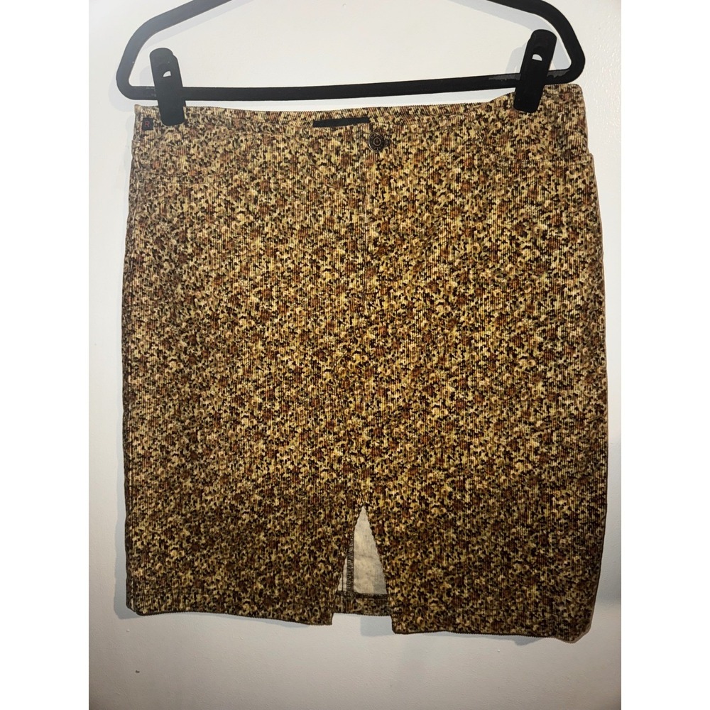 Vtg 90s Ralph Lauren Corduroy Mini Skirt Brown Tan Abstract Print Size 8